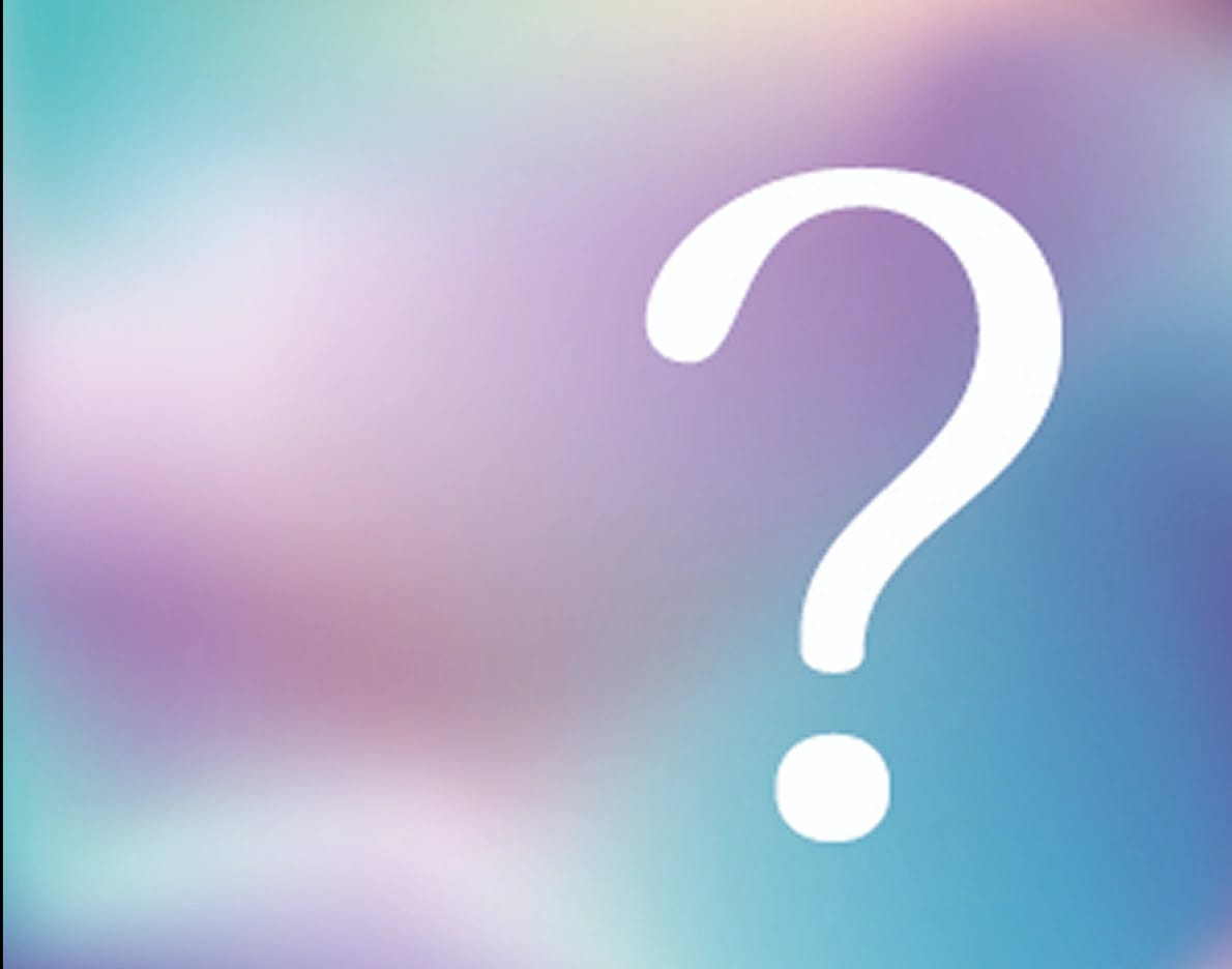 Ponto de interrogação grande sobre fundo gradiente colorido