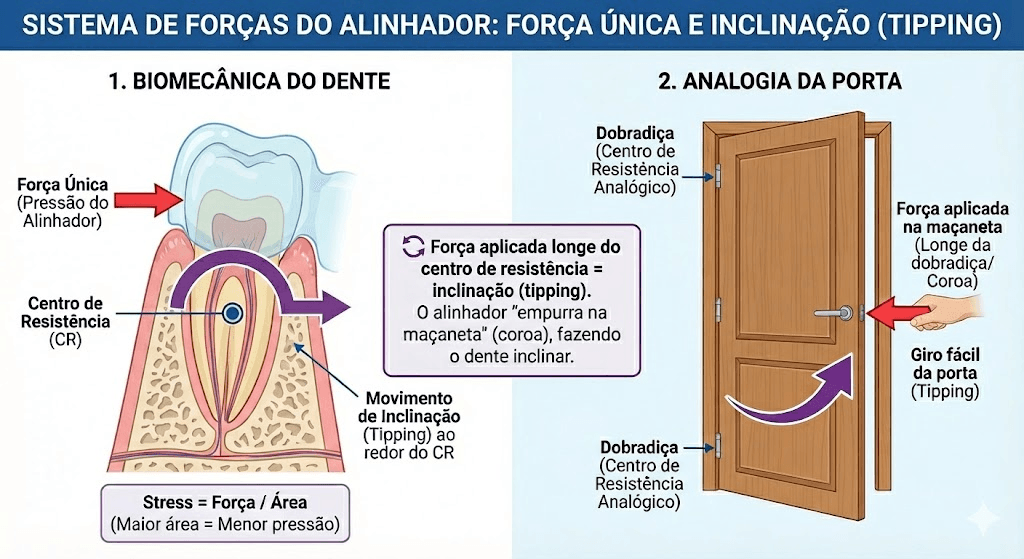 Diagrama de força única aplicada pelo alinhador sobre a coroa dentária